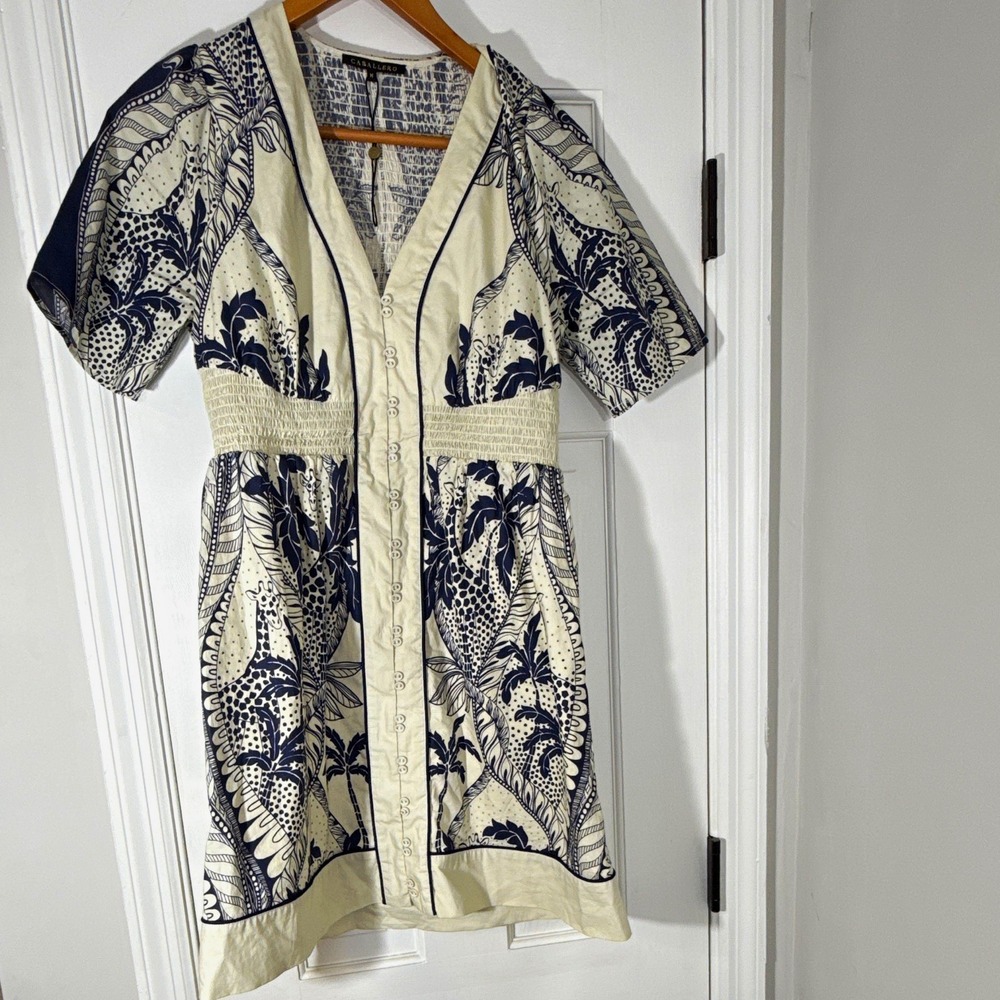 Caballero Collection Lucinda Dress Ink Island Navy Beige Giraffe Print Mini M